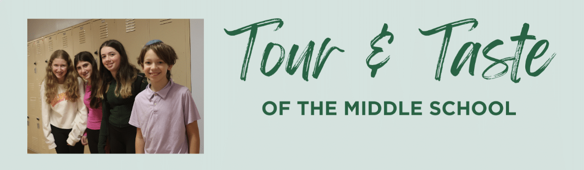 A flyer titled "tour and Taste of the middle school" with a picture of middle school kids